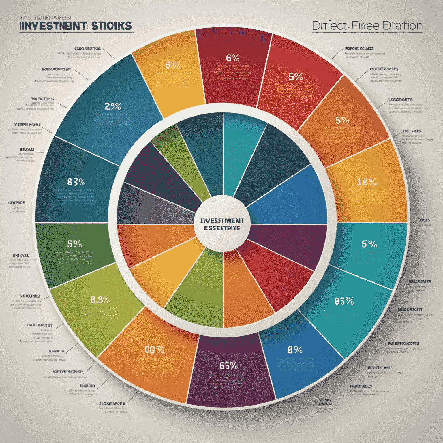 A diverse array of investment options including stocks, bonds, real estate, and commodities, visually represented in a pie chart to illustrate portfolio diversification