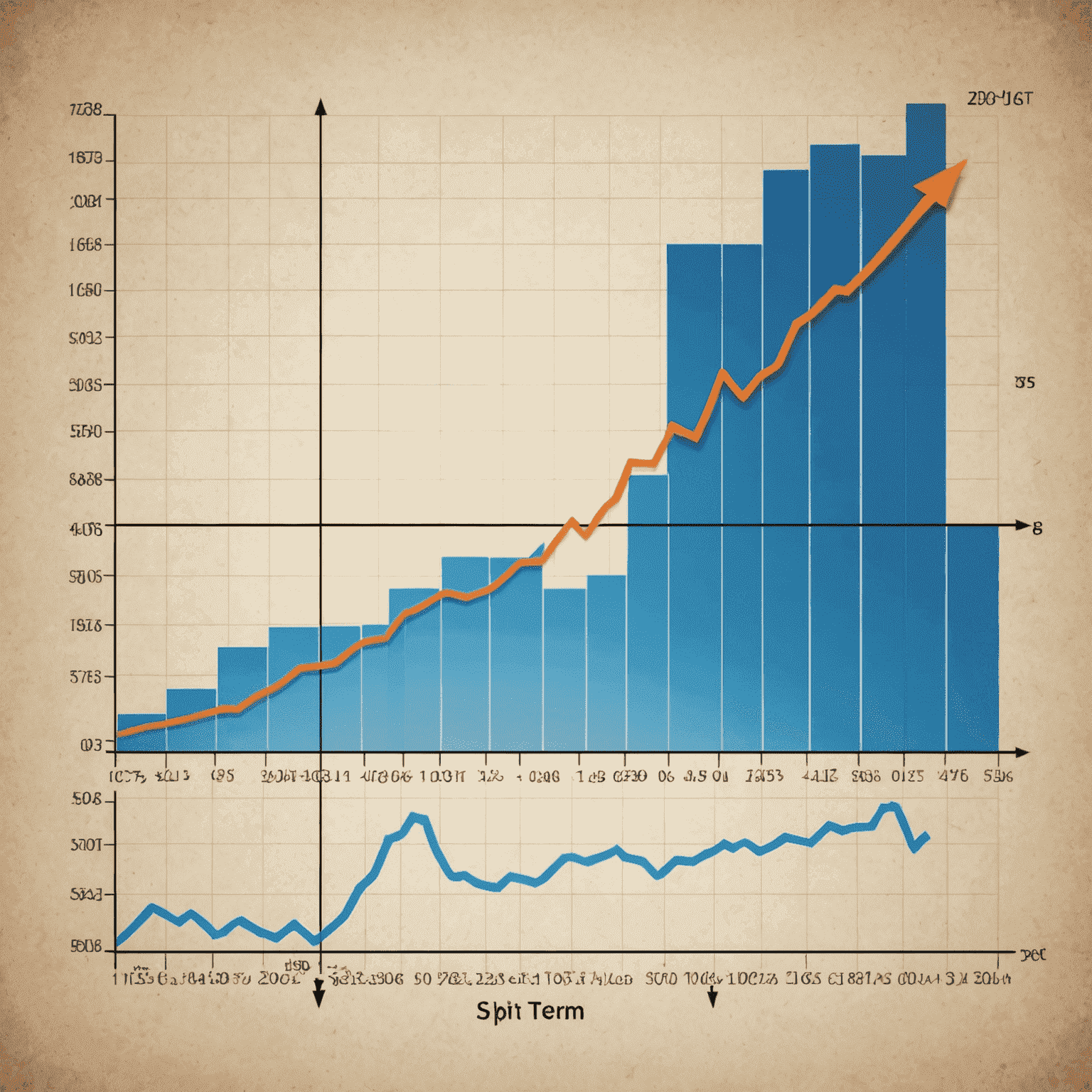 A split image showing a steady upward trend graph on one side representing long-term investing, and a volatile chart on the other side representing short-term trading