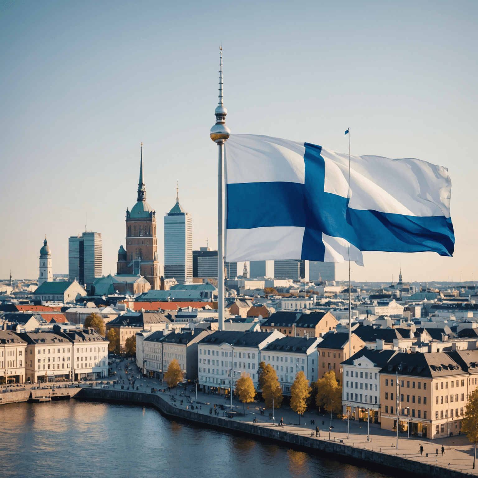 A cityscape of Helsinki with financial graphs and the Finnish flag overlaid, representing investment opportunities in the Finnish market